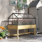 NookGrow Raised Garden Bed with Cold Frame Greenhouse Polycarbonate Panel and Top Vent, Natural