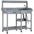 Potting Bench Table with Drawer, Removable Sink, Shelves and Hooks