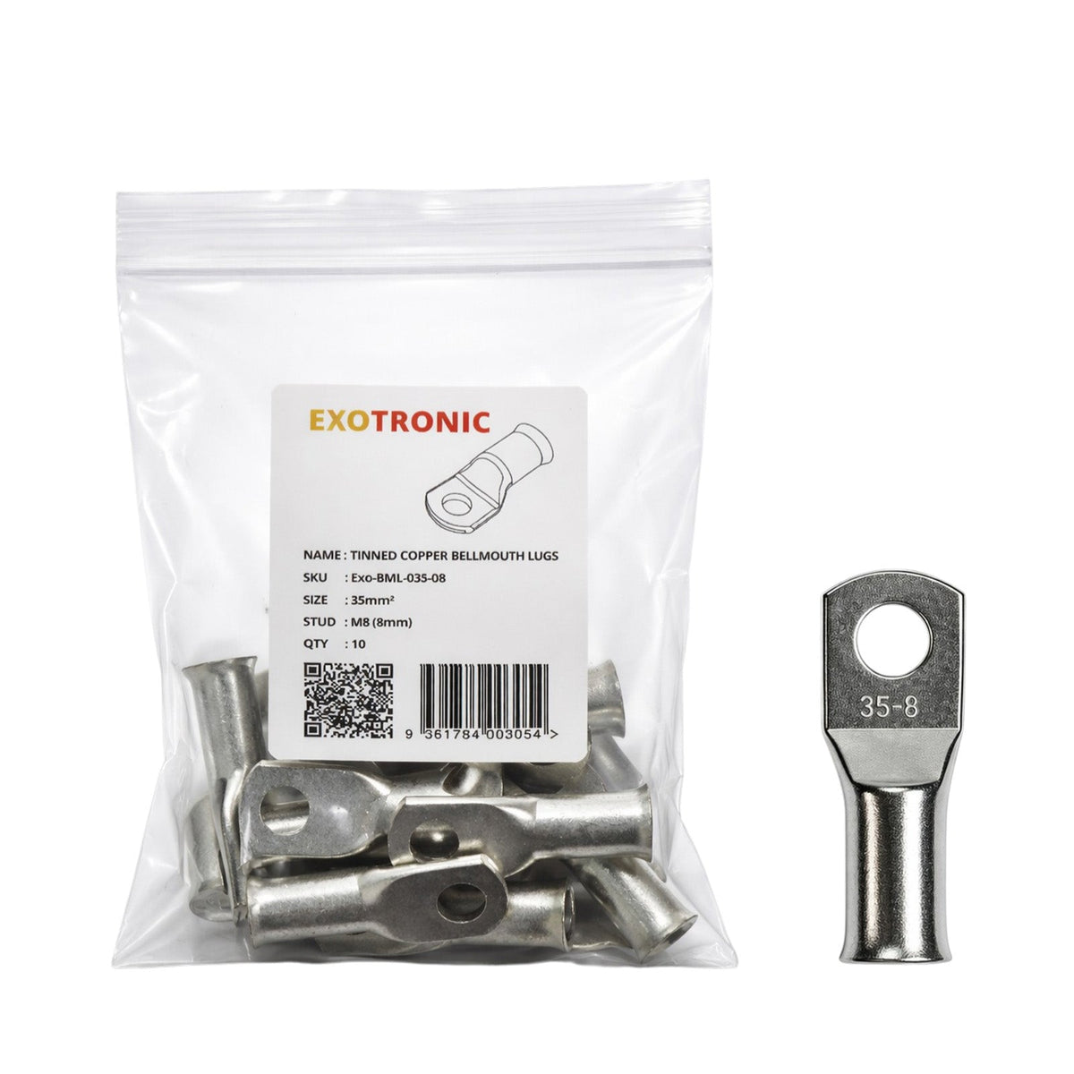 10 Pack of Exotronic 35mm² Copper Lug M8 | Bellmouth