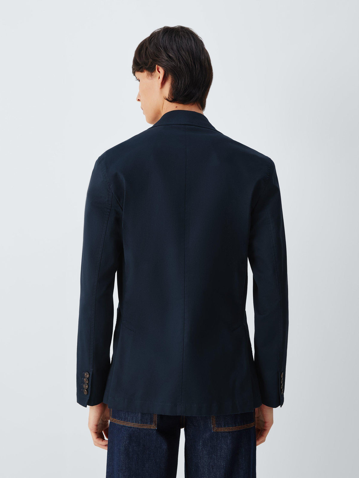 John Lewis Washed Cotton Blend Buttoned Regular Fit Men's Blazer - Navy 46L
