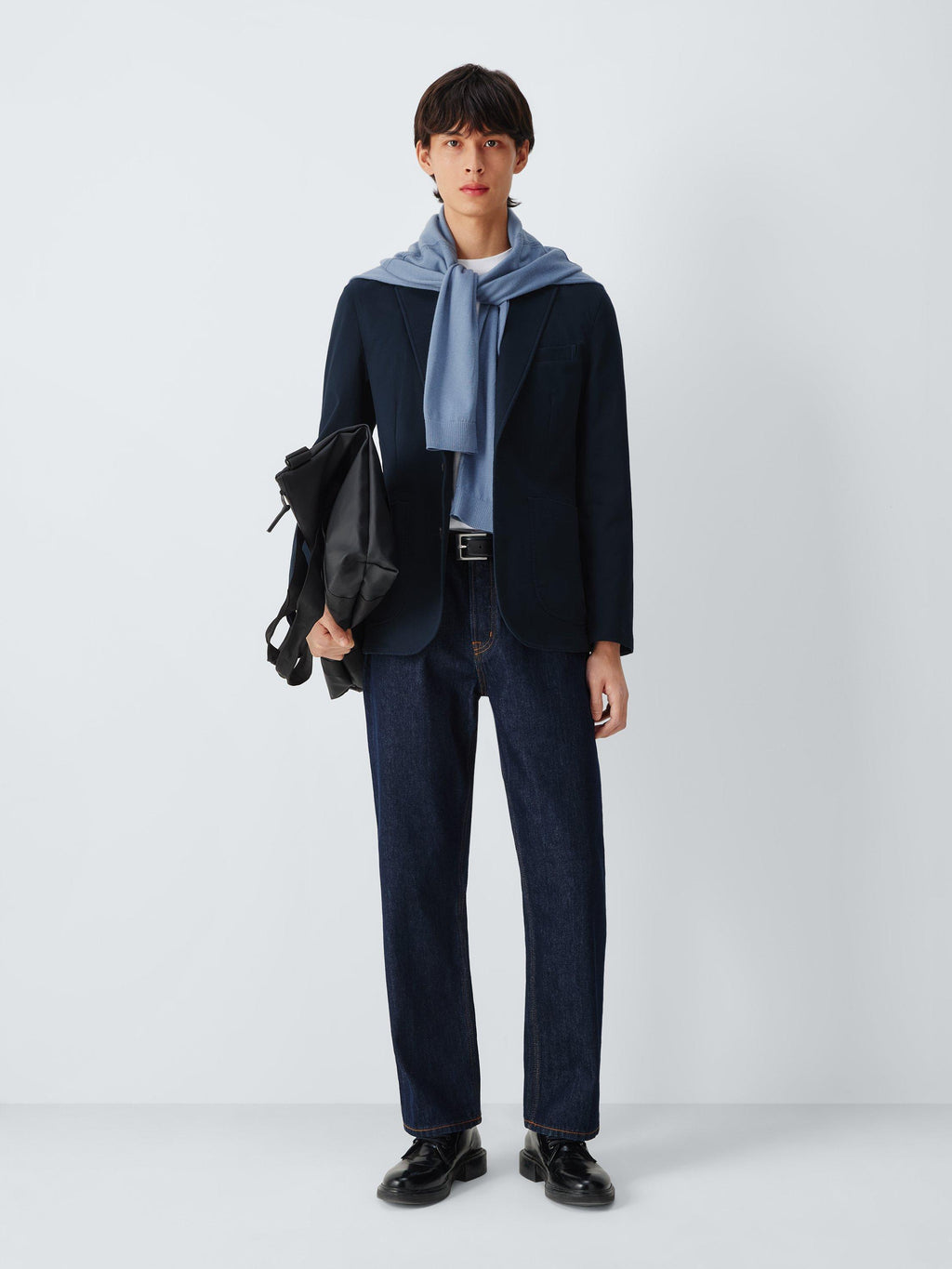 John Lewis Washed Cotton Blend Buttoned Regular Fit Men's Blazer - Navy 46L