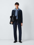 John Lewis Washed Cotton Blend Buttoned Regular Fit Men's Blazer - Navy 46L