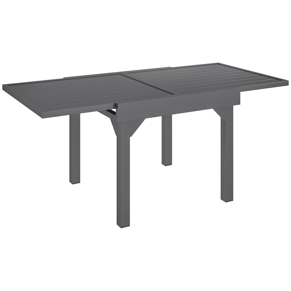 35"-71"  Extendable Aluminium Outdoor Dining Table w/ Slatted Top for 4-6 Person, Grey