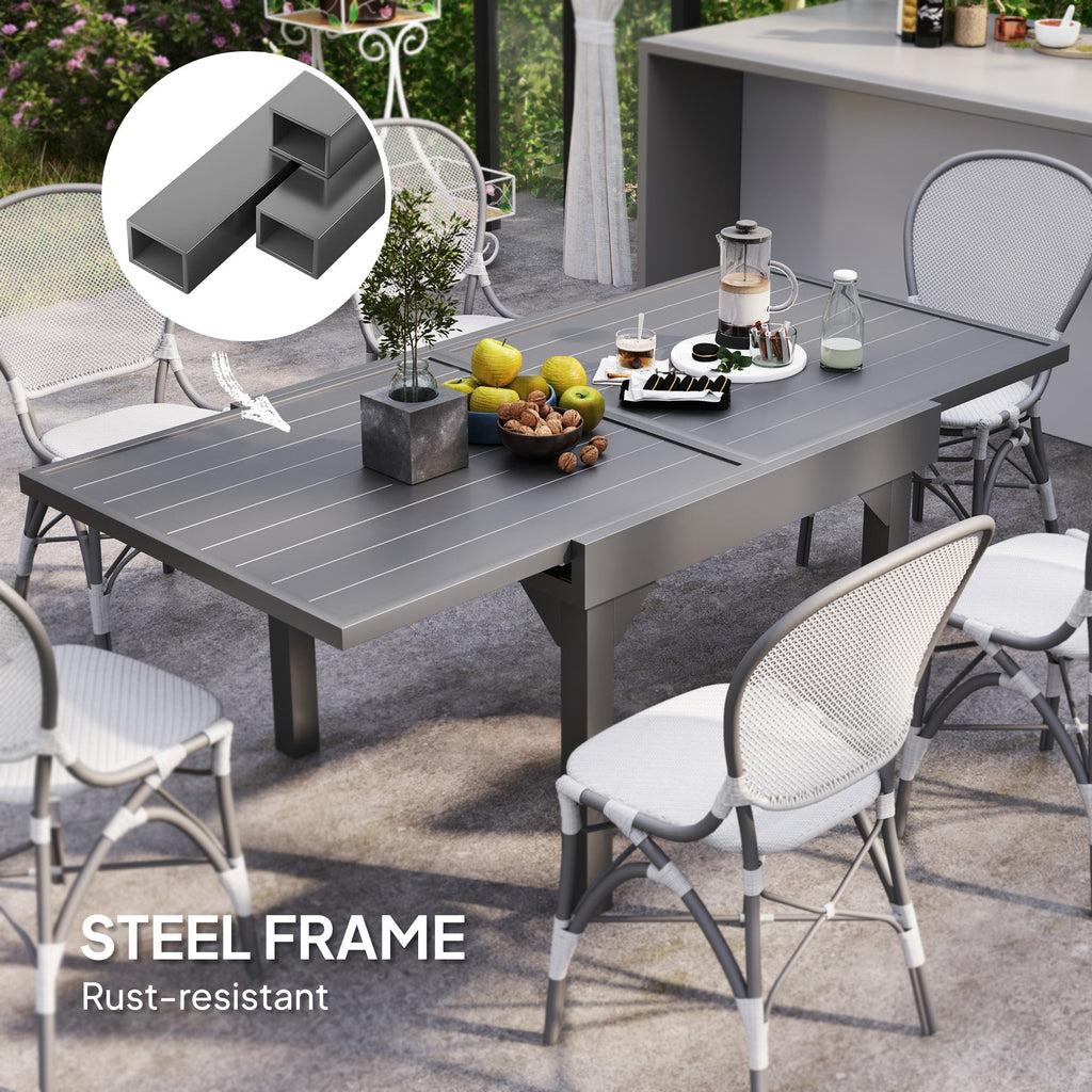 35"-71"  Extendable Aluminium Outdoor Dining Table w/ Slatted Top for 4-6 Person, Grey