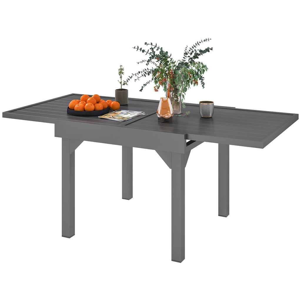 35"-71"  Extendable Aluminium Outdoor Dining Table w/ Slatted Top for 4-6 Person, Grey