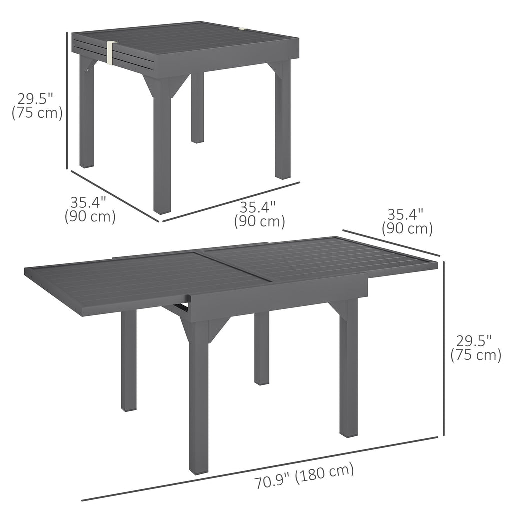 35"-71"  Extendable Aluminium Outdoor Dining Table w/ Slatted Top for 4-6 Person, Grey