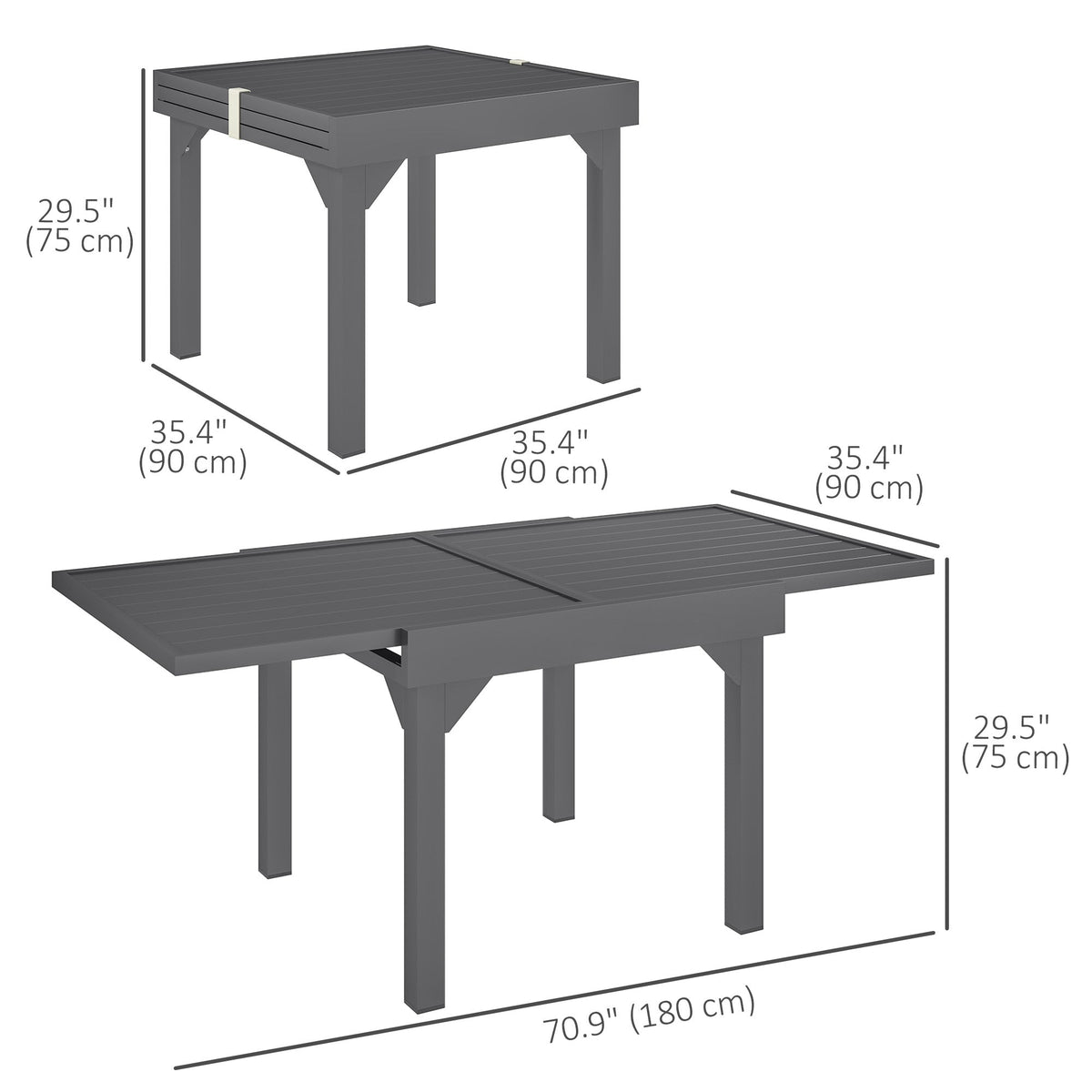 35"-71"  Extendable Aluminium Outdoor Dining Table w/ Slatted Top for 4-6 Person, Grey