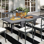 35"-71"  Extendable Aluminium Outdoor Dining Table w/ Slatted Top for 4-6 Person, Grey
