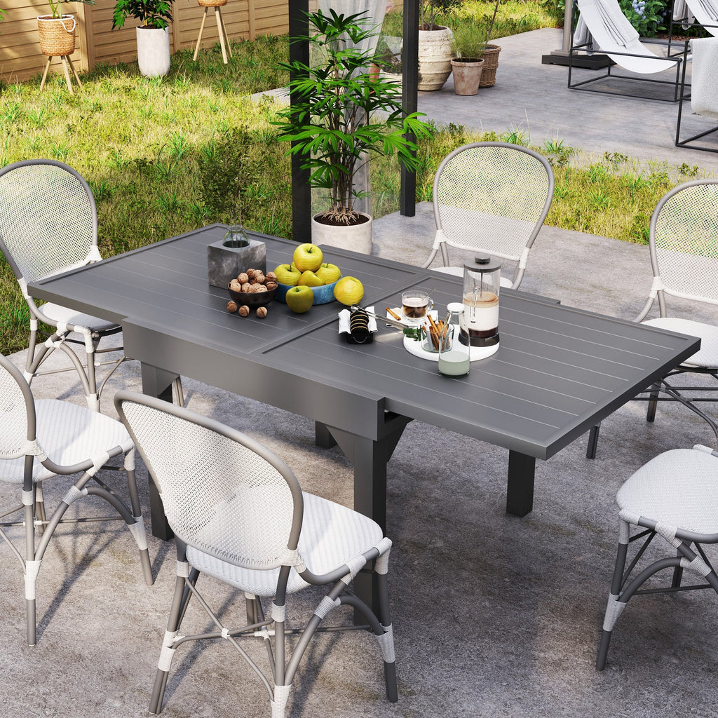 35"-71"  Extendable Aluminium Outdoor Dining Table w/ Slatted Top for 4-6 Person, Grey