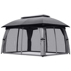10' x 13' Patio Gazebo with Netting, Curtains & Vented Roof, Dark Gray