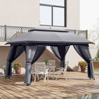 10' x 13' Patio Gazebo with Netting, Curtains & Vented Roof, Dark Gray