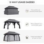 10' x 13' Patio Gazebo with Netting, Curtains & Vented Roof, Dark Gray