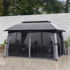 10' x 13' Patio Gazebo with Netting, Curtains & Vented Roof, Dark Gray