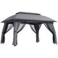 10' x 13' Patio Gazebo with Netting, Curtains & Vented Roof, Dark Gray