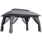 10' x 13' Patio Gazebo with Netting, Curtains & Vented Roof, Dark Gray