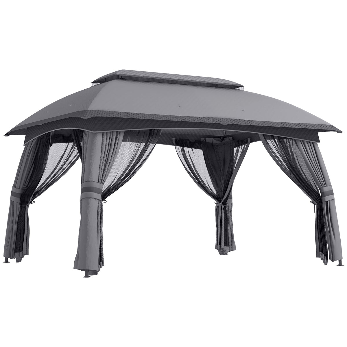 10' x 13' Patio Gazebo with Netting, Curtains & Vented Roof, Dark Gray