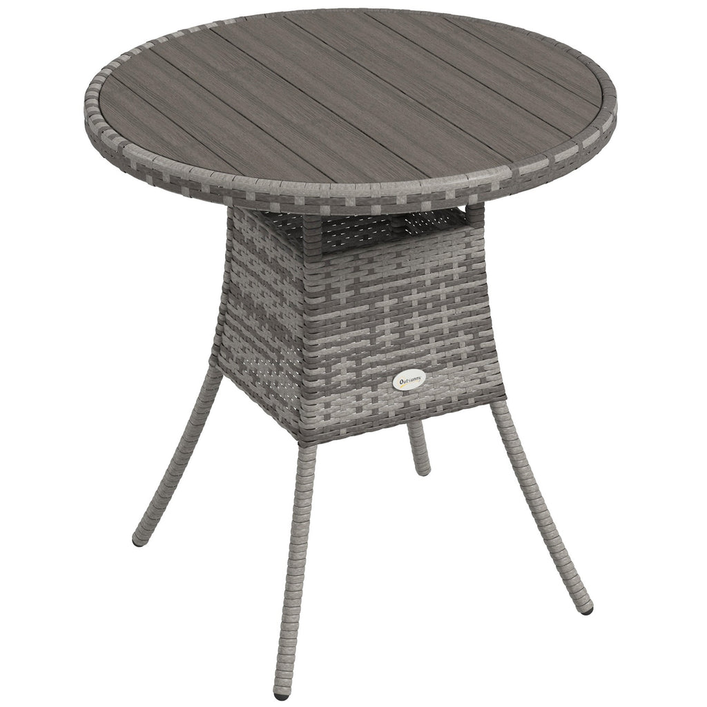 70 cm Rattan Patio Dining Table with Wood-plastic Composite Top for Balcony, Garden, Grey