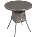 70 cm Rattan Patio Dining Table with Wood-plastic Composite Top for Balcony, Garden, Grey
