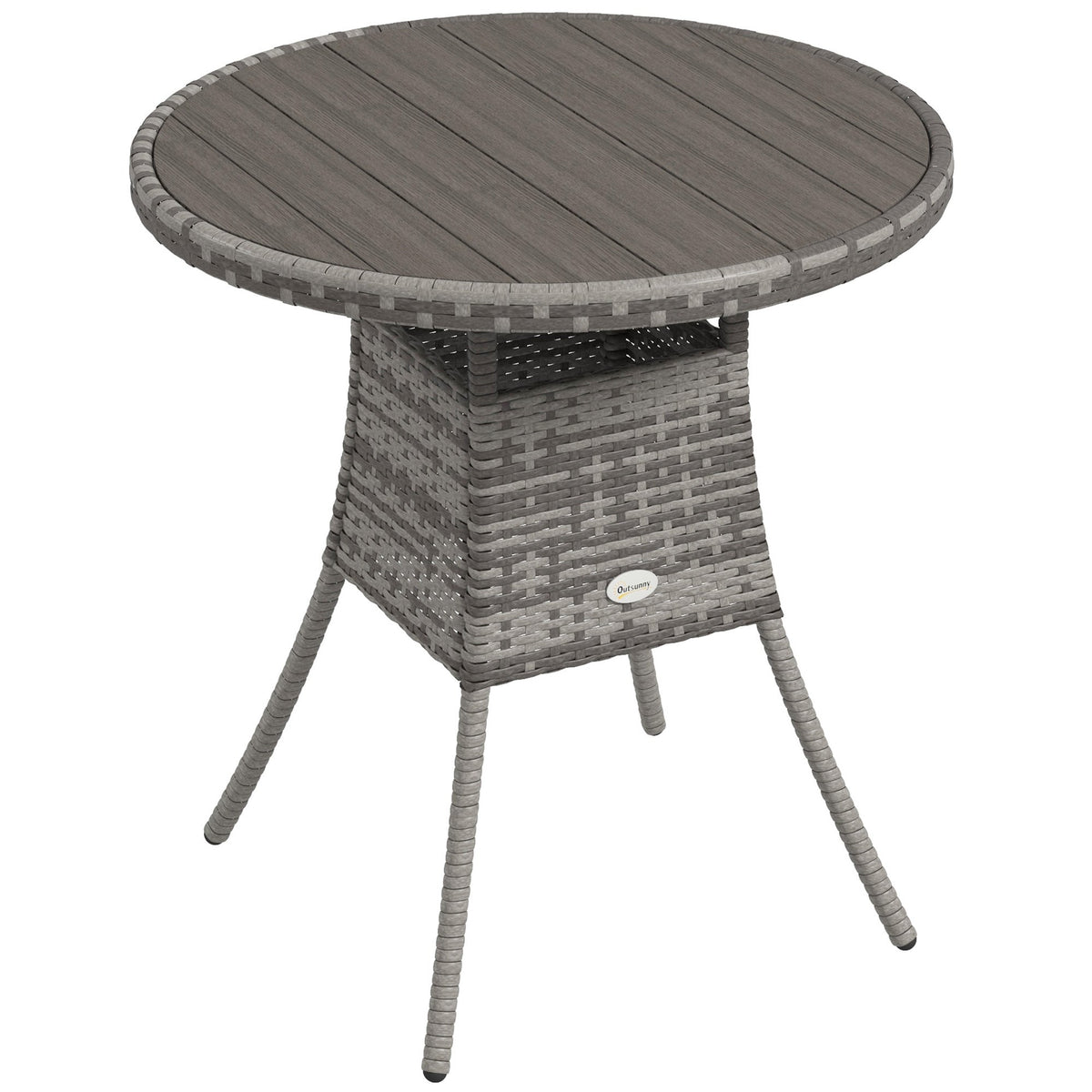 70 cm Rattan Patio Dining Table with Wood-plastic Composite Top for Balcony, Garden, Grey