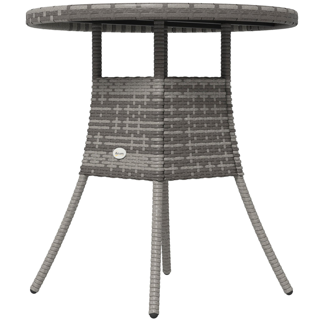 70 cm Rattan Patio Dining Table with Wood-plastic Composite Top for Balcony, Garden, Grey