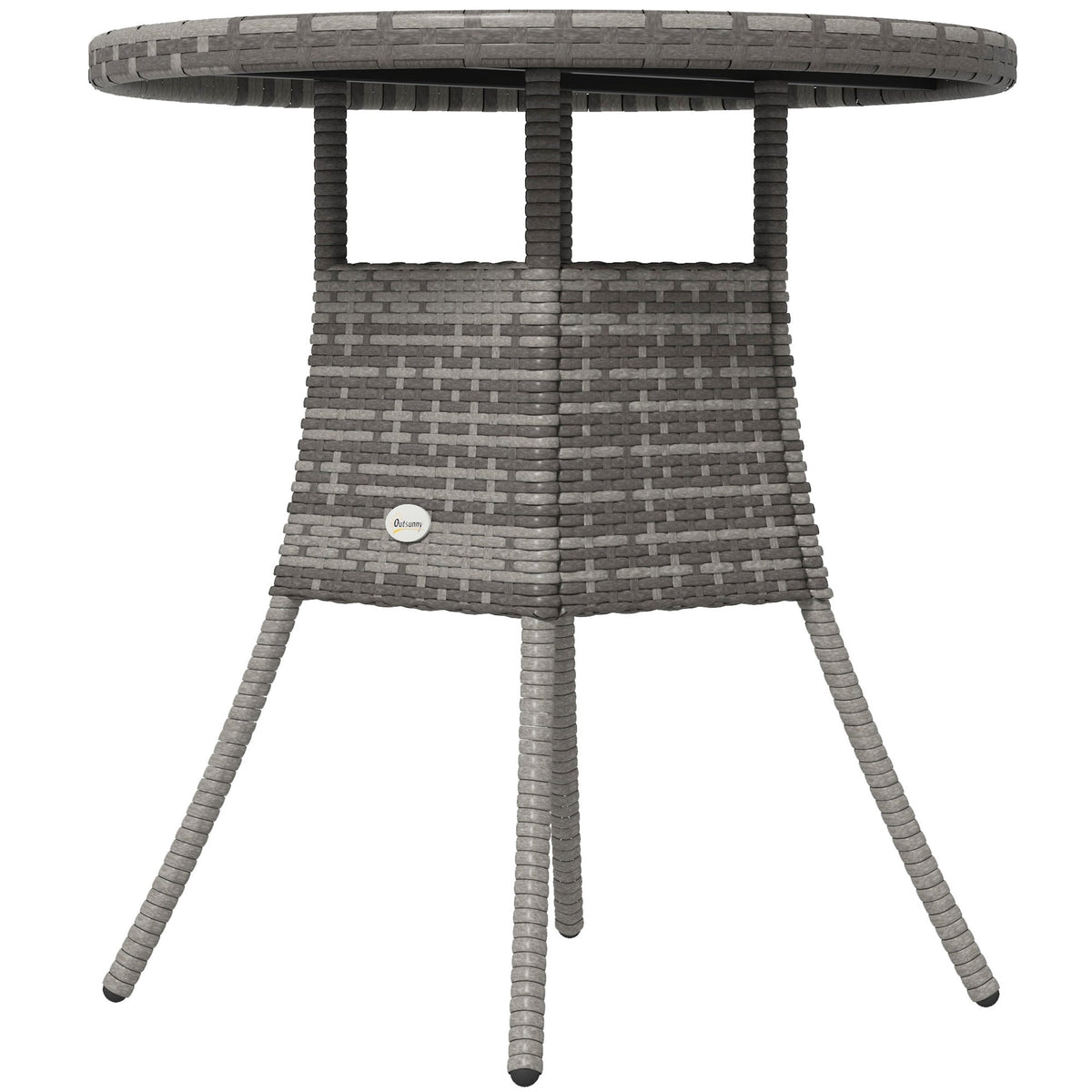 70 cm Rattan Patio Dining Table with Wood-plastic Composite Top for Balcony, Garden, Grey