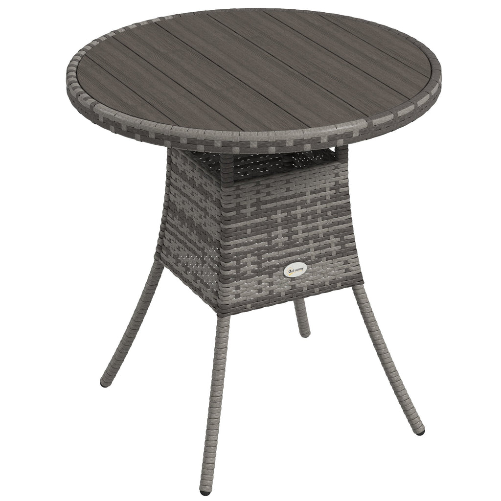 70 cm Rattan Patio Dining Table with Wood-plastic Composite Top for Balcony, Garden, Grey