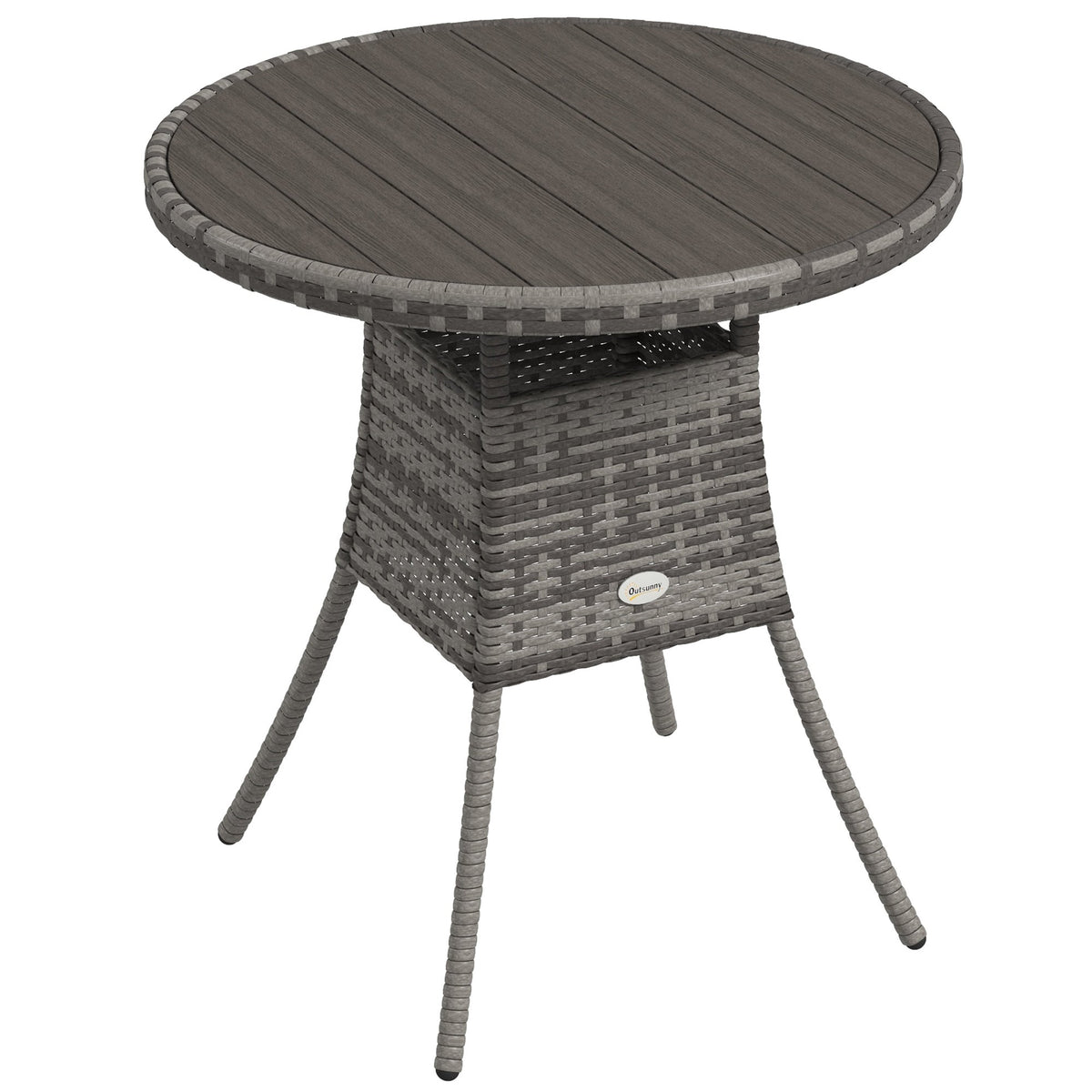 70 cm Rattan Patio Dining Table with Wood-plastic Composite Top for Balcony, Garden, Grey