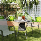 70 cm Rattan Patio Dining Table with Wood-plastic Composite Top for Balcony, Garden, Grey