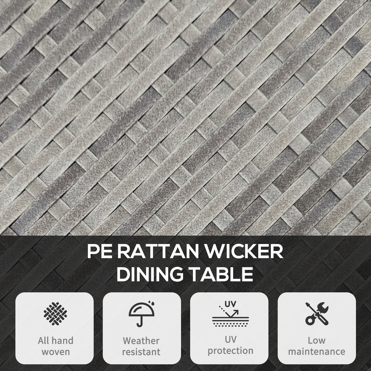 70 cm Rattan Patio Dining Table with Wood-plastic Composite Top for Balcony, Garden, Grey