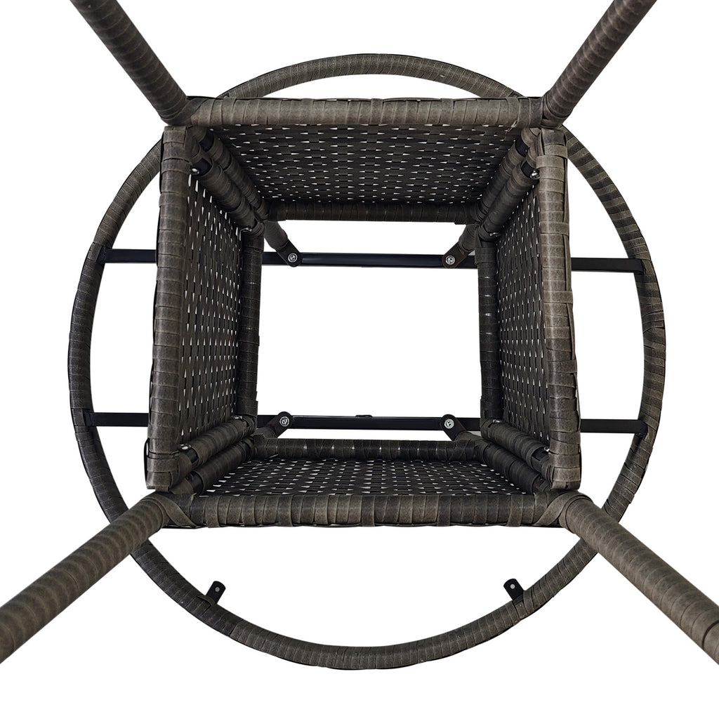 70 cm Rattan Patio Dining Table with Wood-plastic Composite Top for Balcony, Garden, Grey