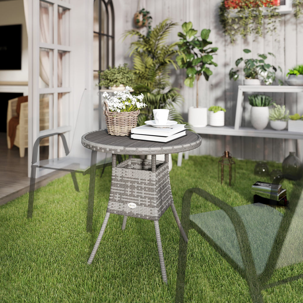 70 cm Rattan Patio Dining Table with Wood-plastic Composite Top for Balcony, Garden, Grey