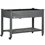 Raised Garden Bed with Lockable Wheels & Shelf, Dark Grey