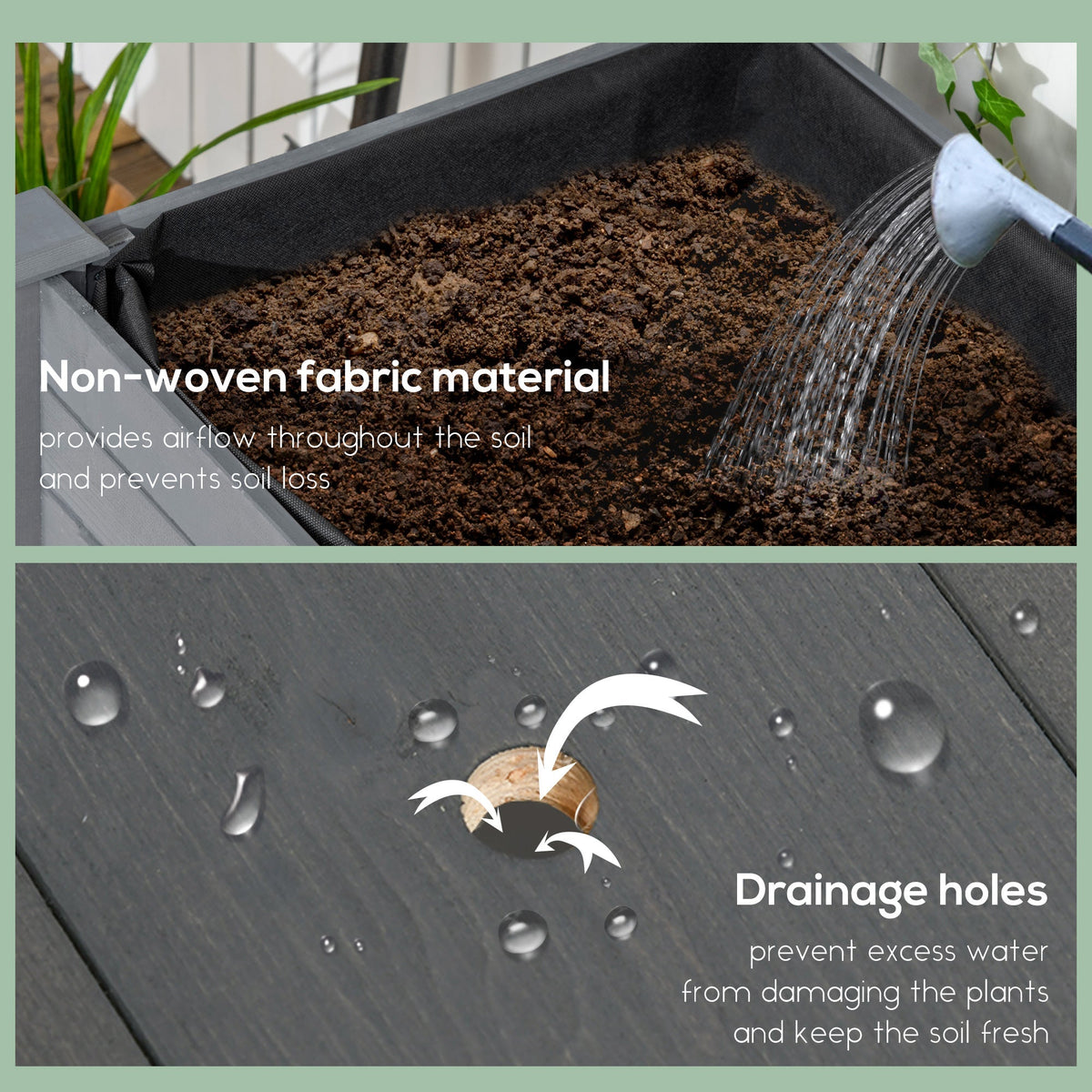 Raised Garden Bed with Lockable Wheels & Shelf, Dark Grey