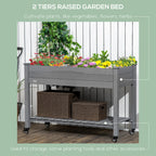 Raised Garden Bed with Lockable Wheels & Shelf, Dark Grey