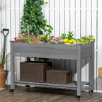 Raised Garden Bed with Lockable Wheels & Shelf, Dark Grey