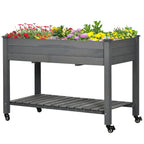 Raised Garden Bed with Lockable Wheels & Shelf, Dark Grey
