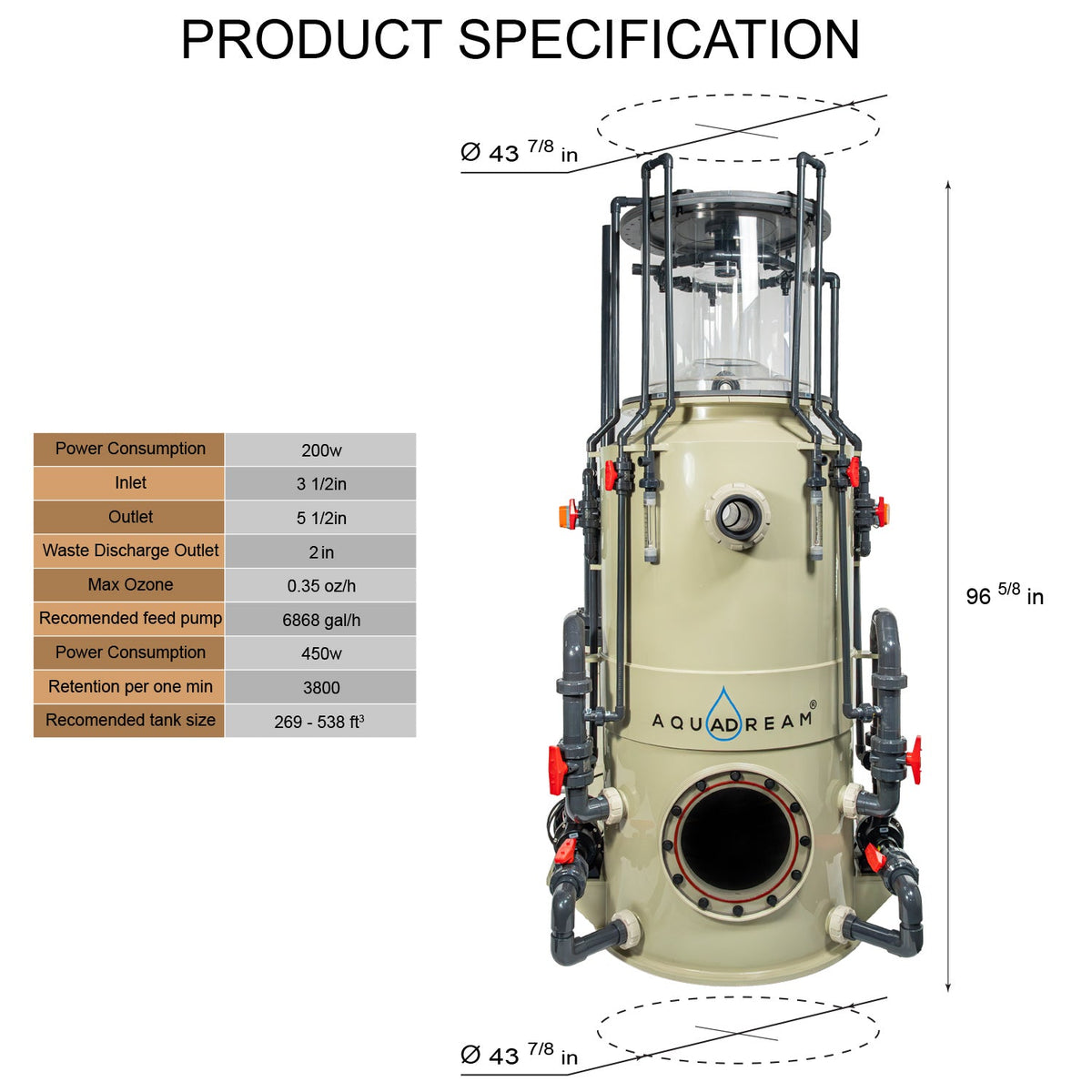 Aqua Dream STP-750 Protein Skimmer with Ozone-Enhanced Sterilization – High-Capacity Water Treatment for Ponds and Aquaculture