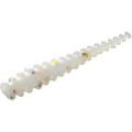 Close-up of a translucent white segmented soft plastic fishing lure with small multicolored flecks, designed for freshwater fishing, named 13 Fishing Squidworm.