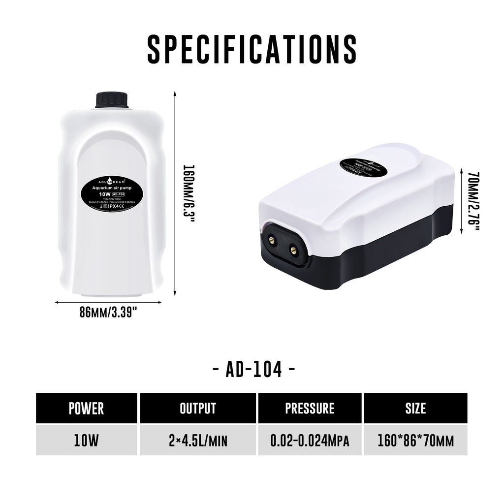 Quiet Air Aquarium Pump Output 2X75 GPH Oxygen Aerator Pump for 30-120 Gallons Fish Tank, Oxygen Adjustment