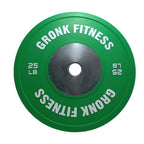 Gronk Fitness green 25 LB bumper plate close-up