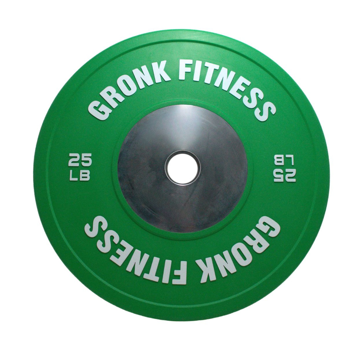 Gronk Fitness green 25 LB bumper plate close-up