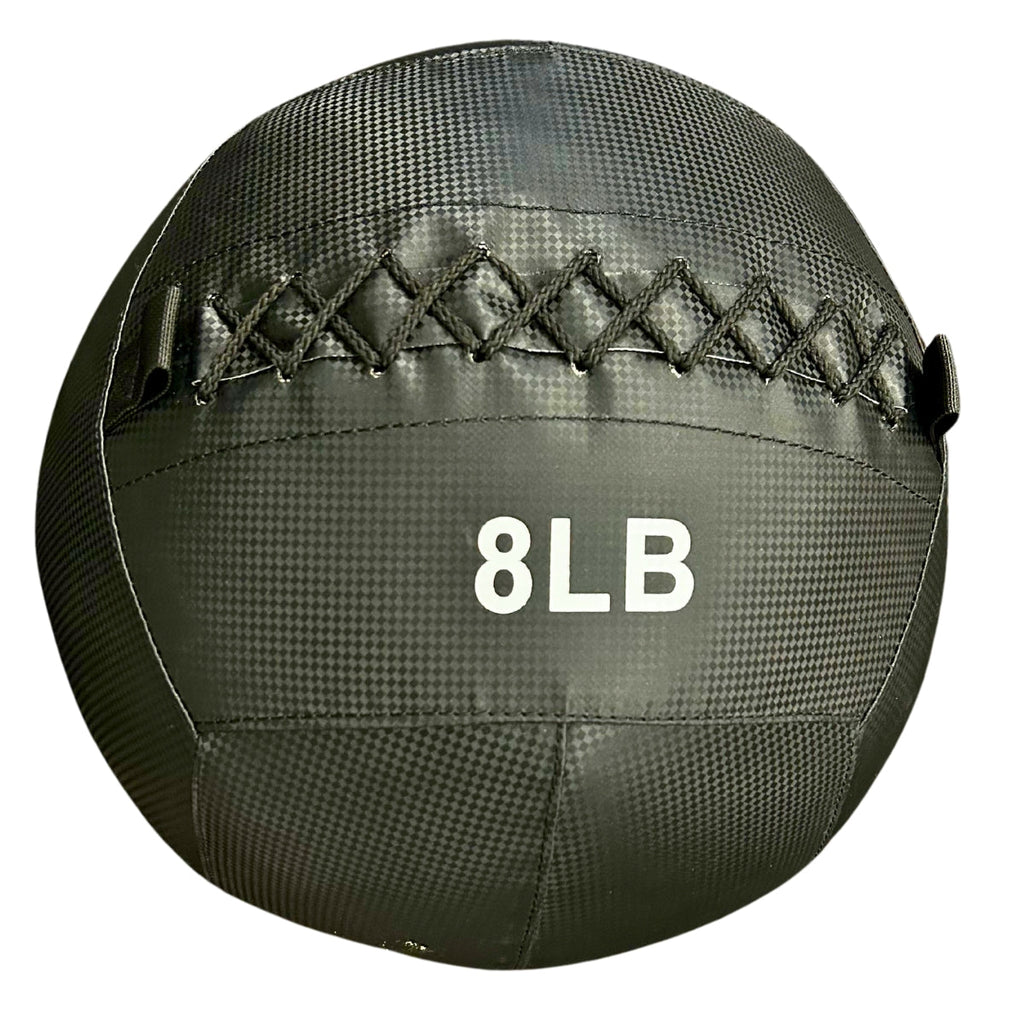G&G Fitness 8LB black wall ball with cross-stitching