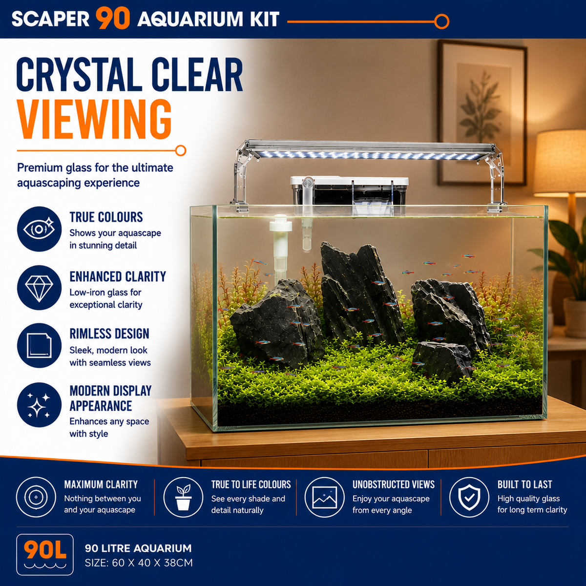 Superfish Scaper 90L Crystal Clear Aquascape Aquarium