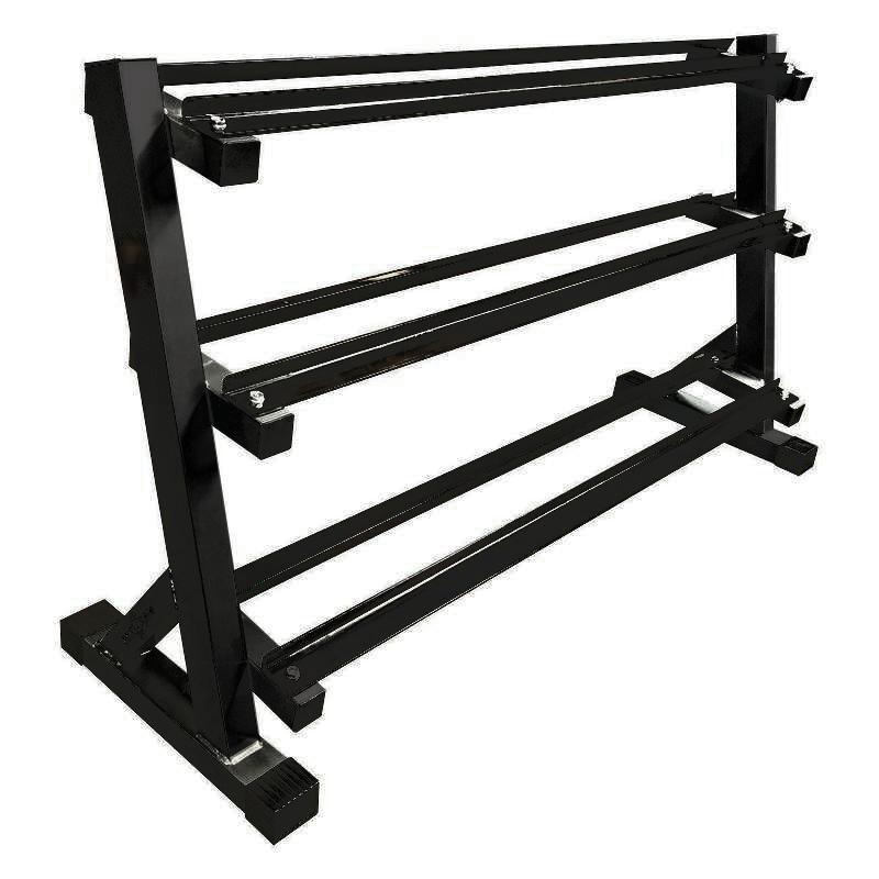 Muscle Motion 2.5kg - 30kg (12 PAIR) Rubber Hex Dumbbell Set with 3 tier rack