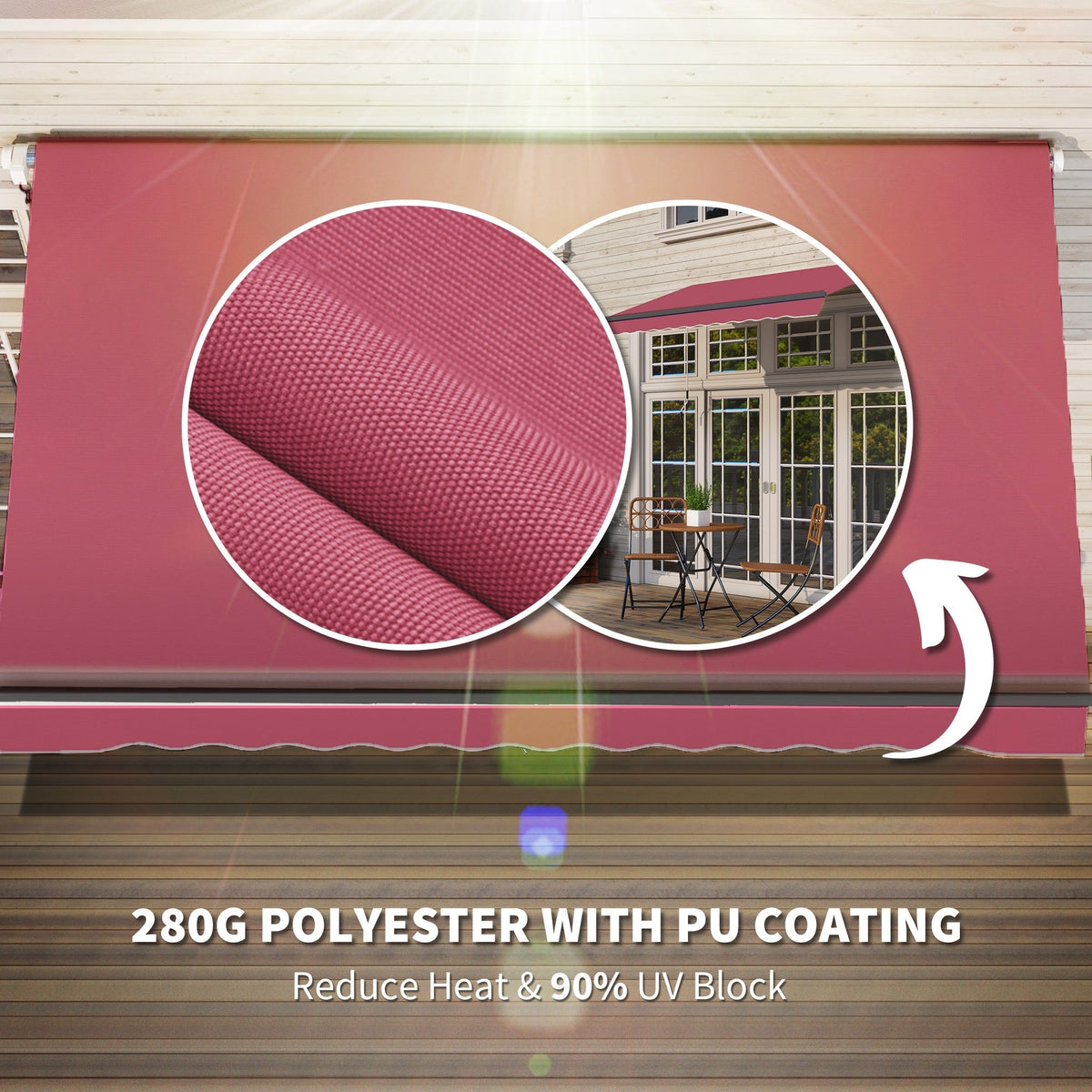 10' x 8' Manual Crank Retractable Awning, UV/Water-Resistant Sun Shelter, Wine Red