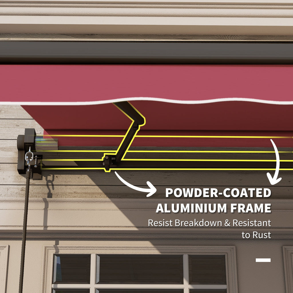 10' x 8' Manual Crank Retractable Awning, UV/Water-Resistant Sun Shelter, Wine Red