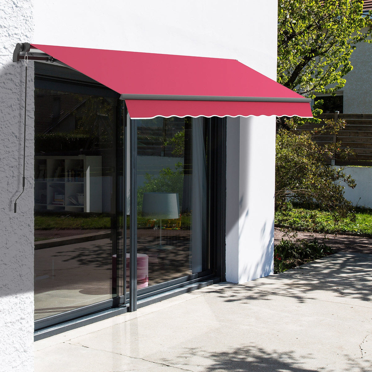 10' x 8' Manual Crank Retractable Awning, UV/Water-Resistant Sun Shelter, Wine Red