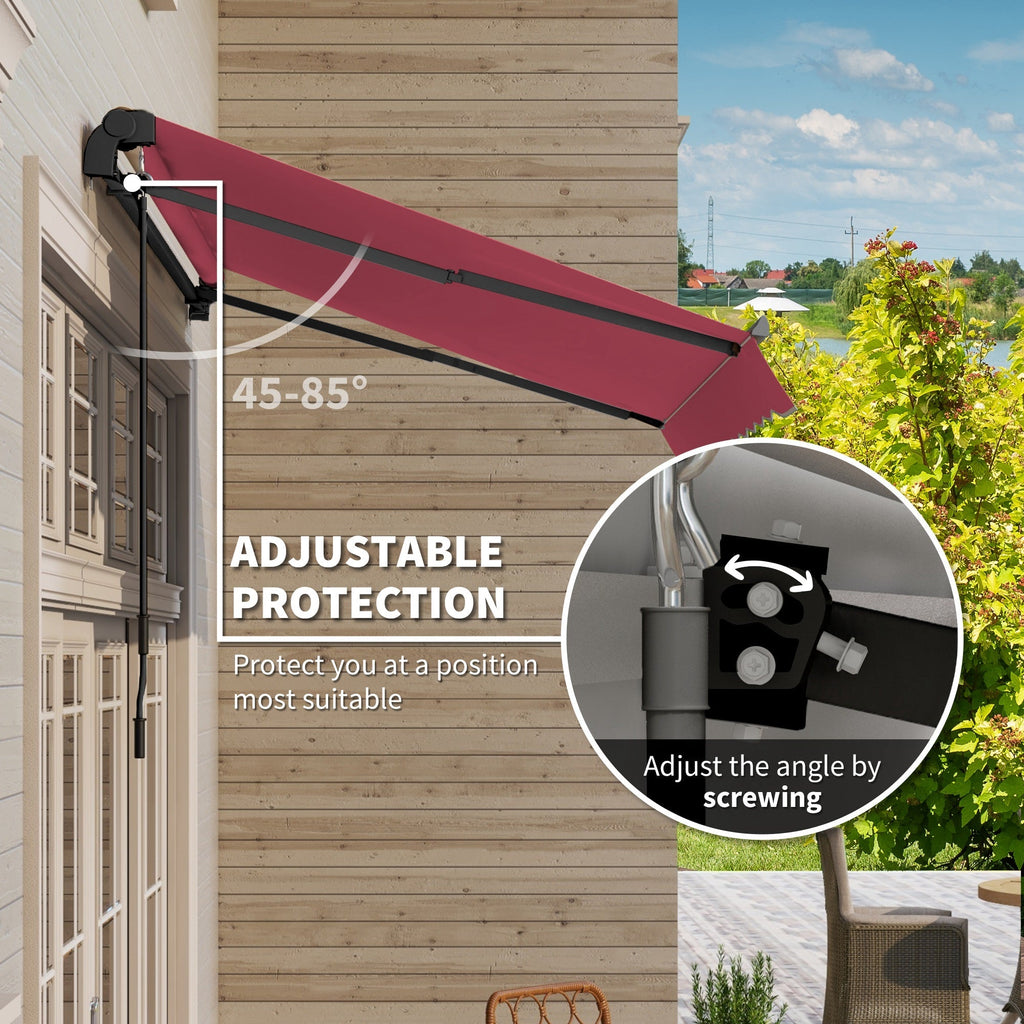 10' x 8' Manual Crank Retractable Awning, UV/Water-Resistant Sun Shelter, Wine Red