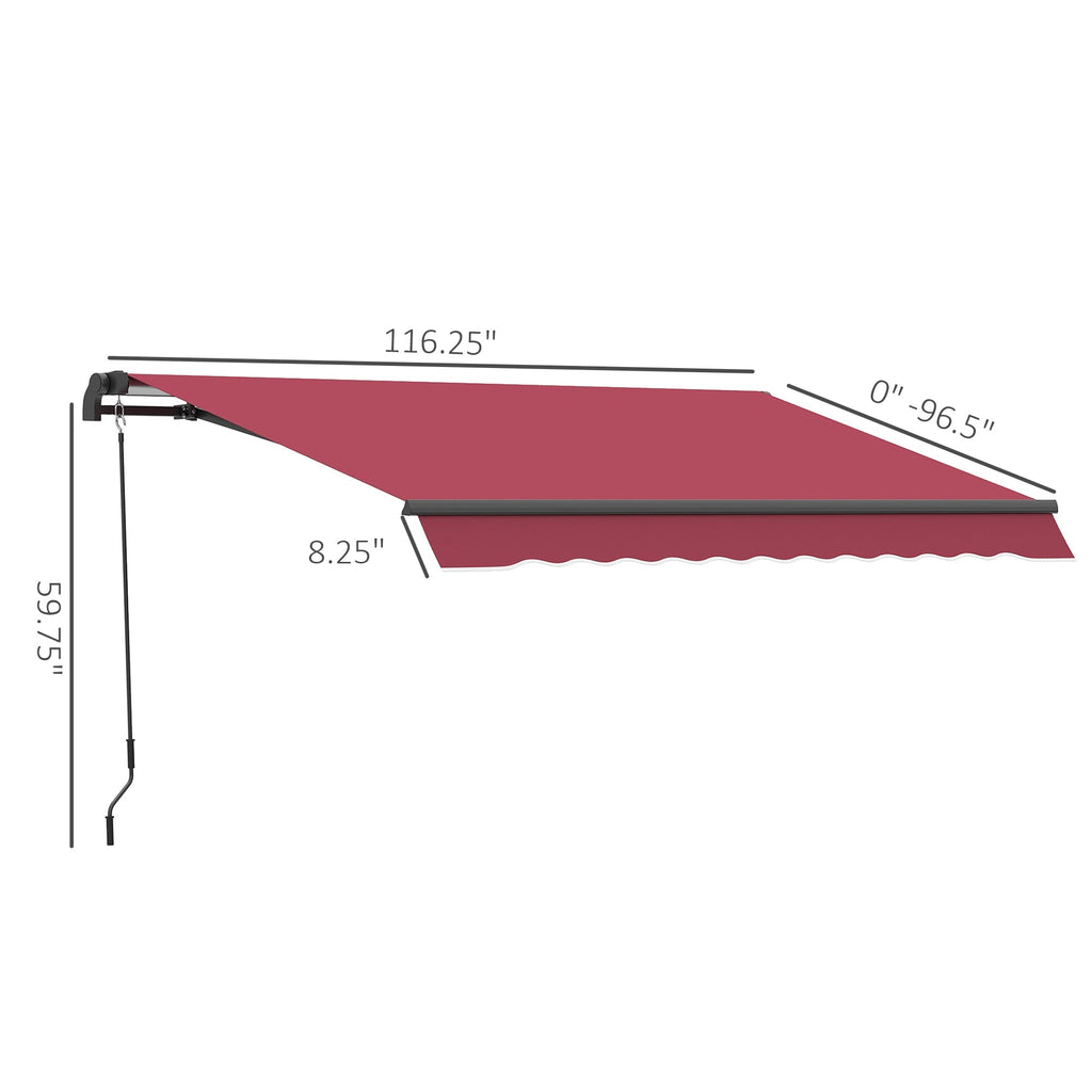 10' x 8' Manual Crank Retractable Awning, UV/Water-Resistant Sun Shelter, Wine Red