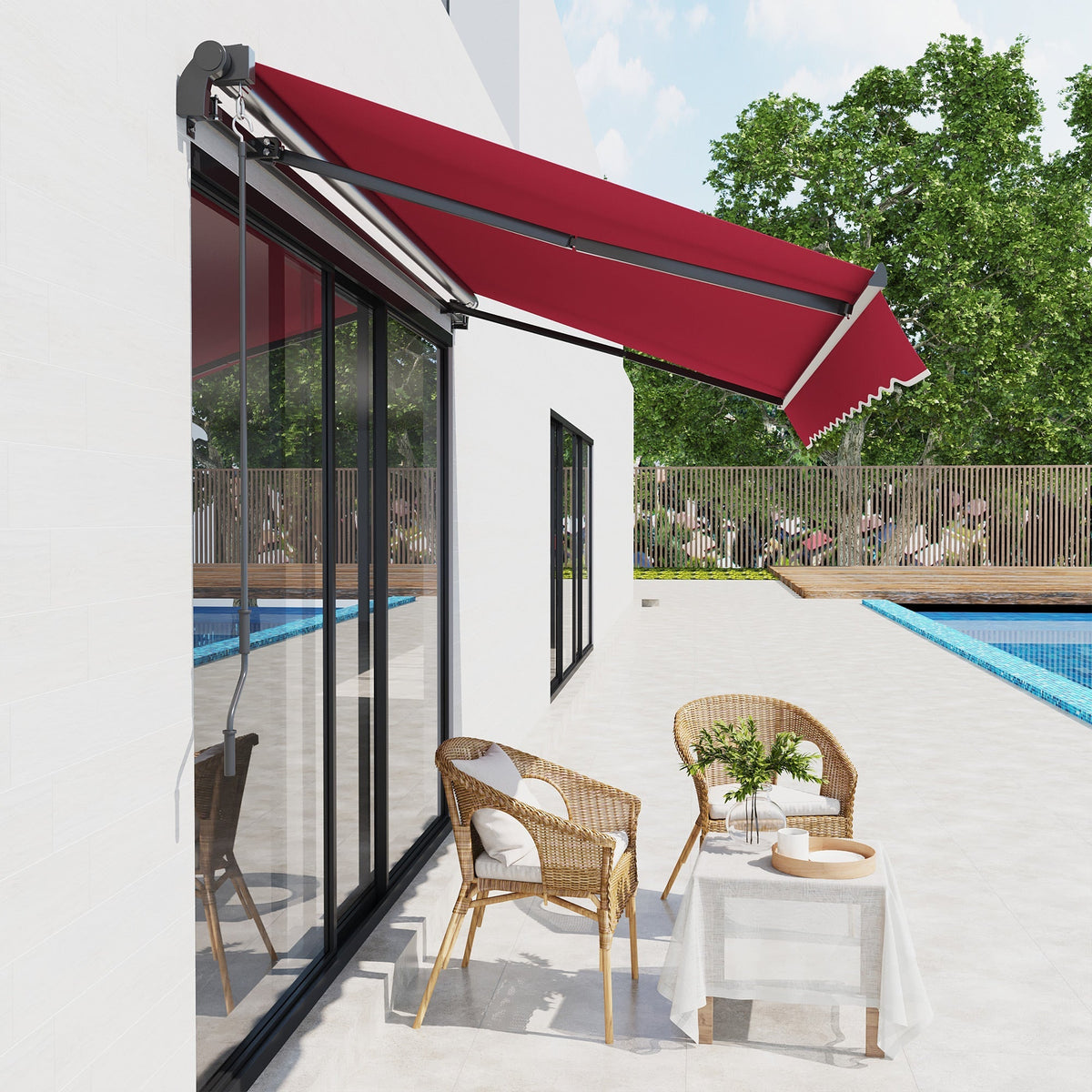 10' x 8' Manual Crank Retractable Awning, UV/Water-Resistant Sun Shelter, Wine Red